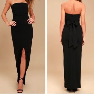 Lulu's Own The Night Black Strapless Gown with Slit
